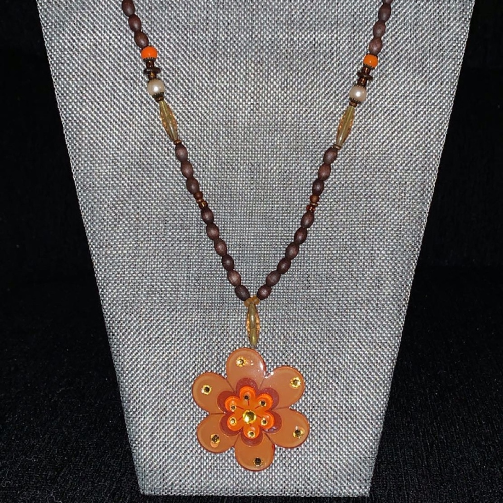 Orange/brown large pendant necklace & earring set